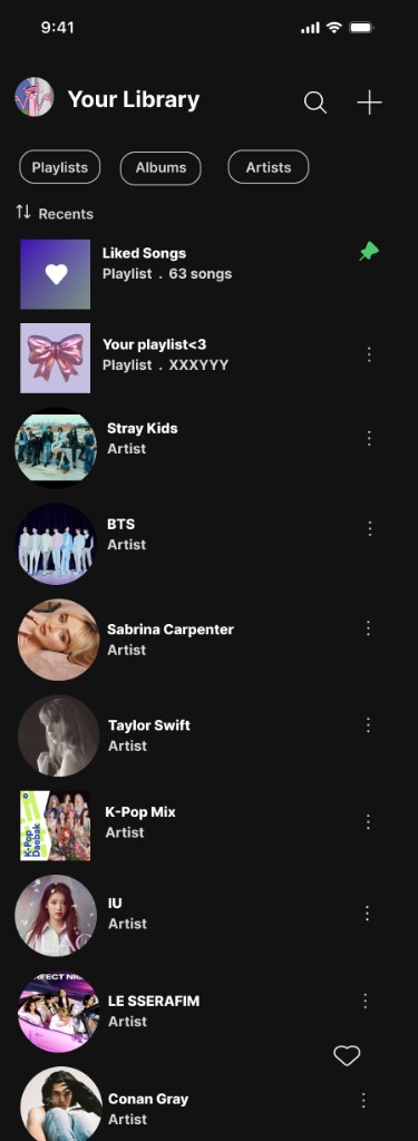 Spotify Library screen
