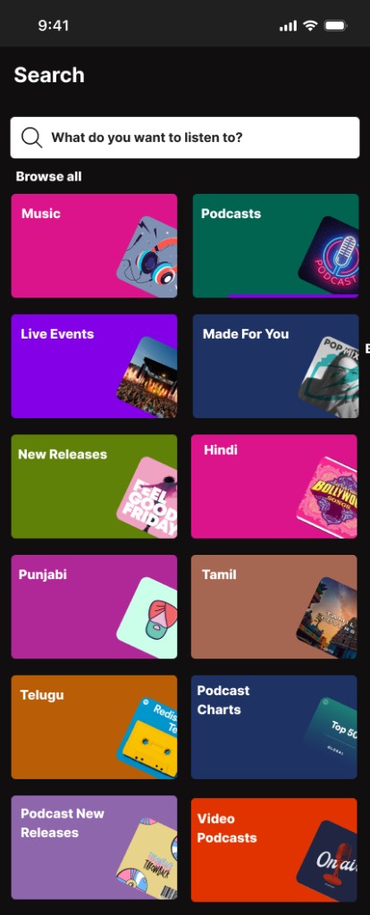 Spotify Search screen